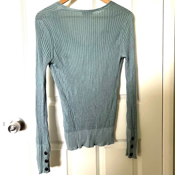 Rag & Bone Alyssa Ribbed V-Neck Sweater - Lake Blue - Size Small - Picture 4 of 8